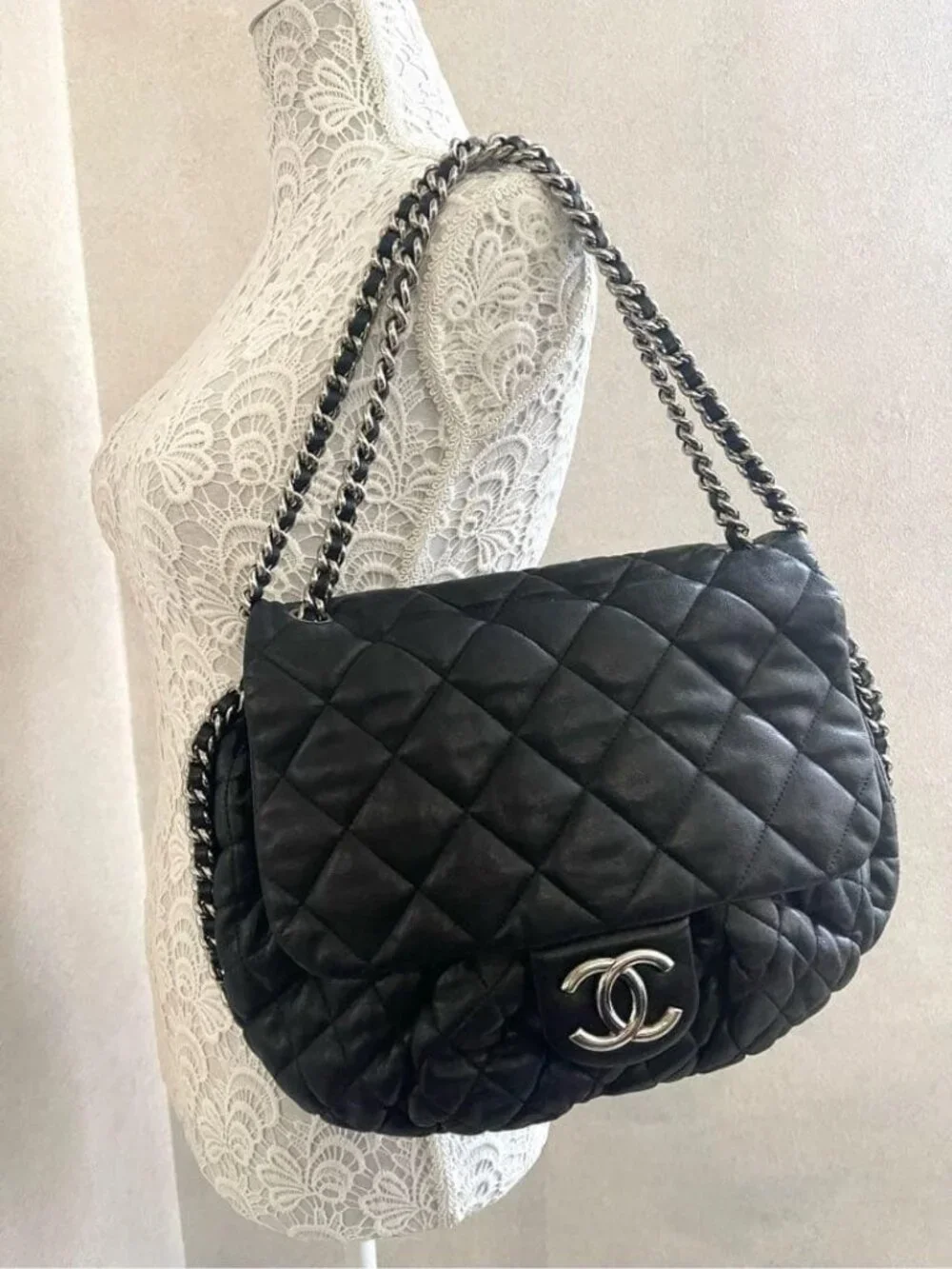 Chanel Chain Around Double Flap Bag Quilted Black